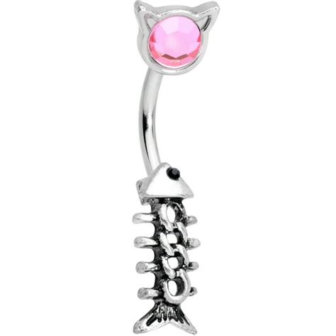 body candy body candy 14g steel navel ring piercing iridescent pink accent hungry kitty double