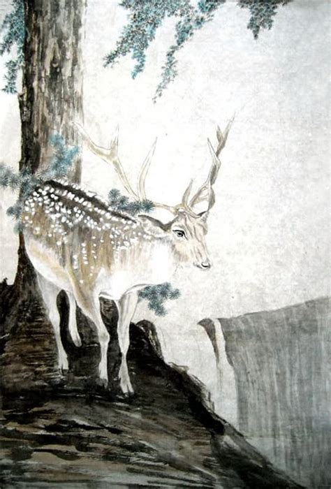 Chinese Deer Painting 0 4459001 70cm X 100cm27〃 X 39〃