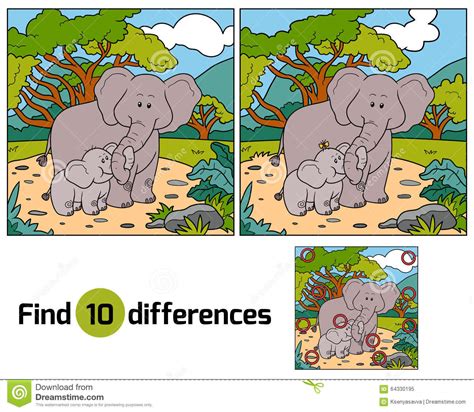 Find Differences Game For Children Two Elephants Stock