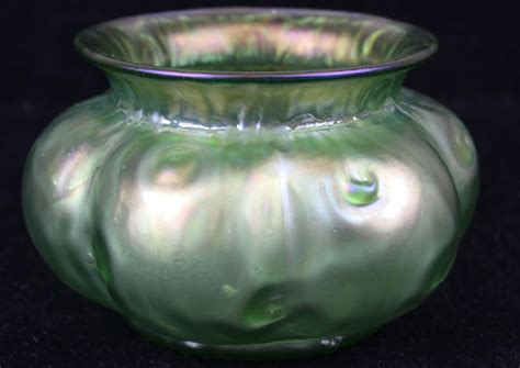 Loetz Type Green Iridescent Art Glass Bowl