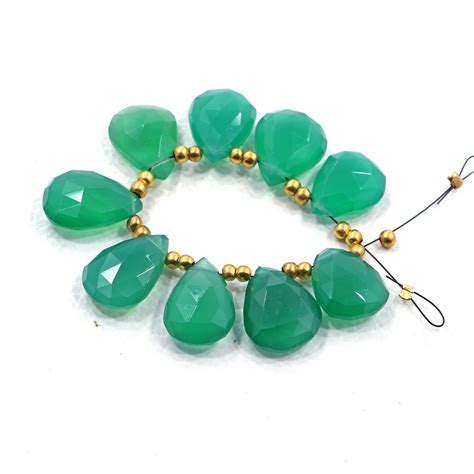 9 Pieces Green Onyx Gemstone Beads Pear Shape Beads Size Etsy