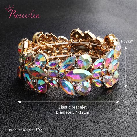 Luxury Ab Crystal Stretch Wide Bracelets For Women Gold Color