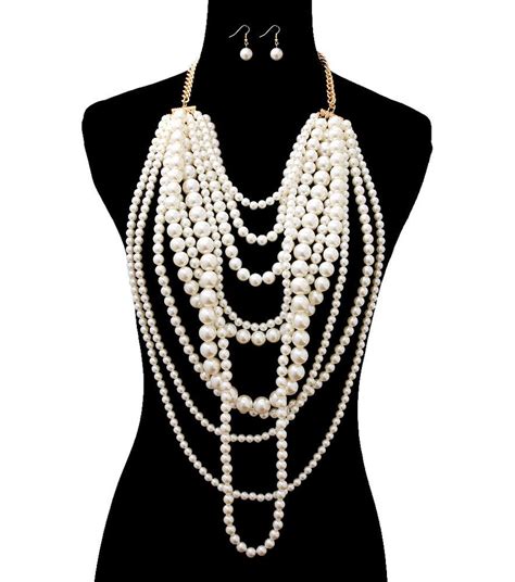 Gold Chain Multi Layer Pearl Necklace Set 10 Layer Pearl Earrings Super Long Wisejewels Layered