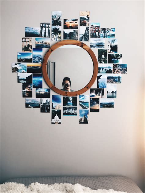 Picture Collage With Round Mirror Photo Walls Bedroom Room Design