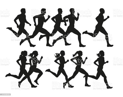 Running People Vector Isolated Silhouettes Run Men And Women Stock