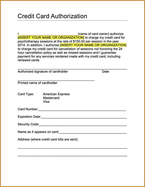 This letter is mostly used for formal and business purposes. Credit Authorization Form Card Letter For Use Sample - 6 ...