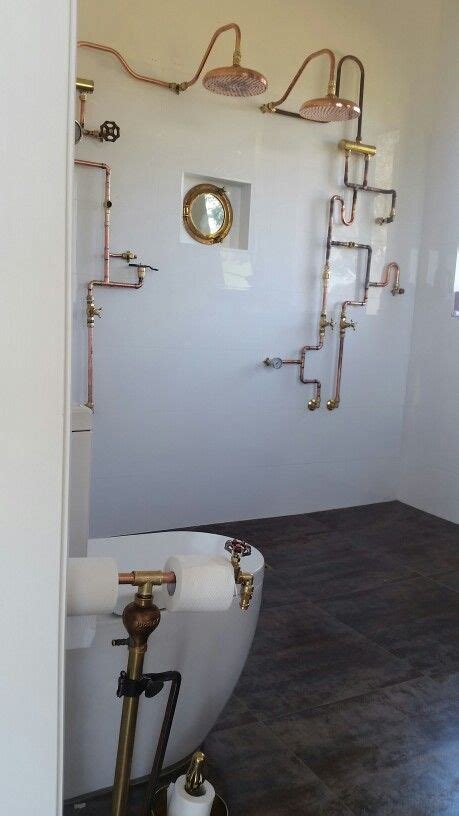 Steampunk Bathroom Copper Exposed Copper Piping シャワー