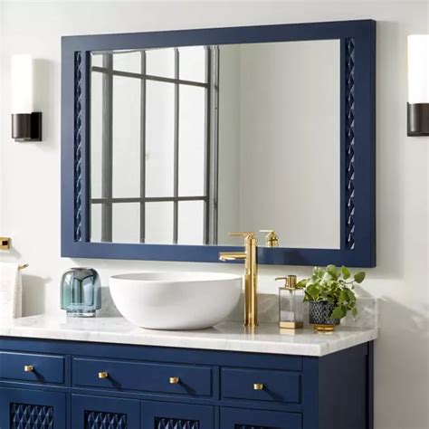 A very narrow and minimal frame. 30" Thorton Mahogany Vanity Mirror - Navy Blue (With ...