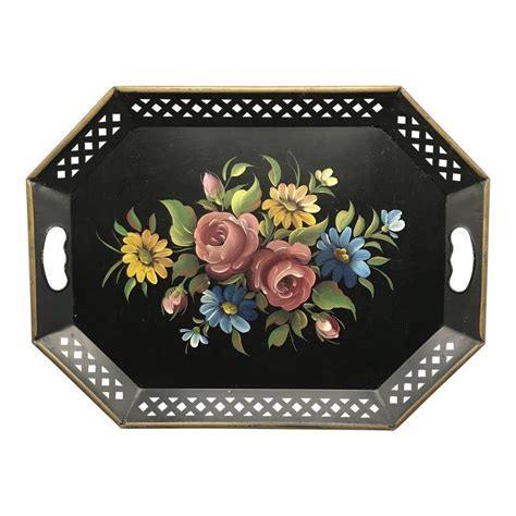 Vintage Metal Hand Painted Floral Tole Tray By Nashco Of New York