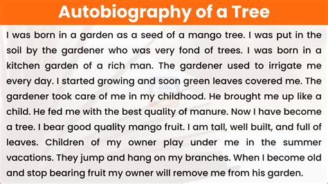 Autobiography Of A Tree For Students And Kids