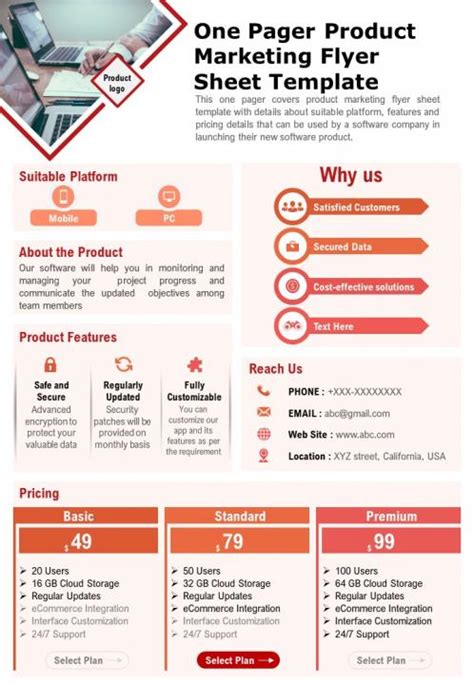 One Pager Product Overview Sheet Presentation Report Infographic Ppt