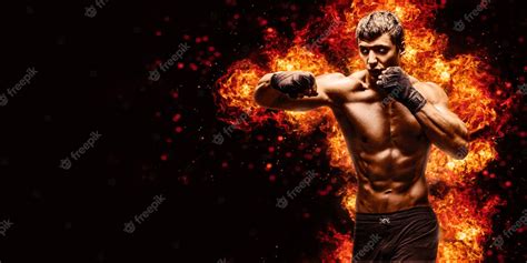 Premium Photo Fighter Man Punching In Fire