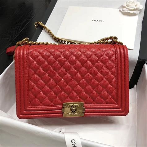 Chanel New Medium Original Caviar Leather Le Boy Flap Bag 28cm Red