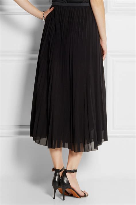 Donna Karan Pleated Stretch Silk Chiffon Midi Skirt In Black Lyst