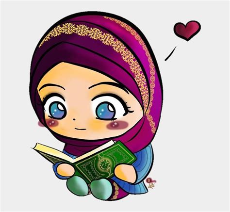 Quran Muslim Islamic Islam Hijab Cartoon Girl Reading Quran