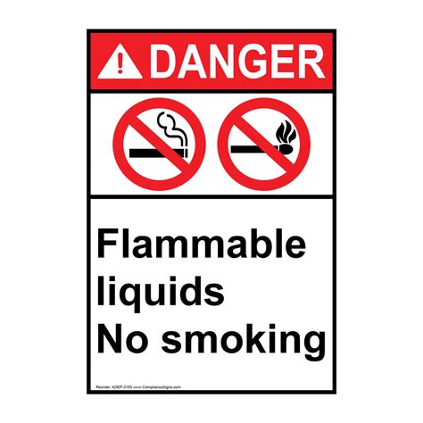 Danger Flammable Liquids No Smoking Vertical Sign Symbol Ansi
