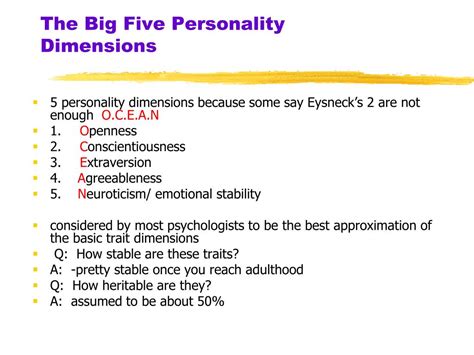 The big five traits appear to be nearly universally held, no matter the culture (mccrae et al., 2005). PPT - Personality Tests PowerPoint Presentation, free ...