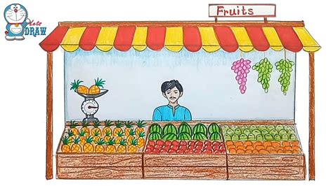 From here, draw reference boxes along the middle of the line. How to draw Fruit seller step by step - MyHobbyClass.com