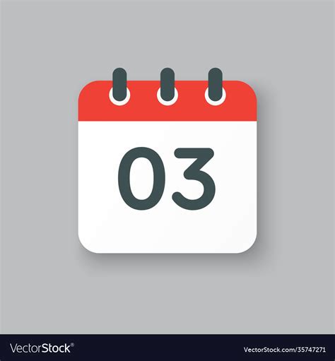 Icon Calendar Day Number 3 3th Day Month Vector Image