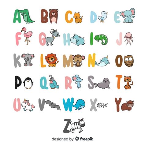 Free Vector Hand Drawn Cute Animals Alphabet