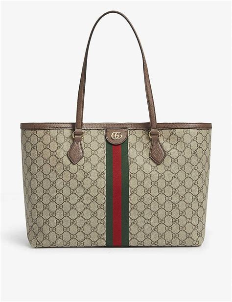 Gucci Ophidia Medium Gg Supreme Canvas Tote Bag In Beigeebony Endource