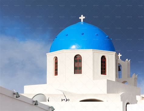 Blue Dome In Oia Santorini Greece Stock Photos Motion Array