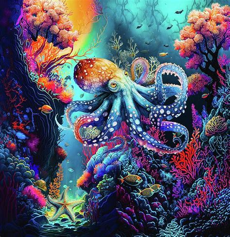 Ocean Creatures Surprises Octopus Colouring Underwater Fine Art