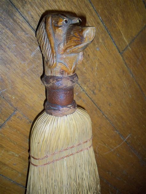 Old Whisk Broom With Carved Dog Head Handle Etsy Antique Folk Art