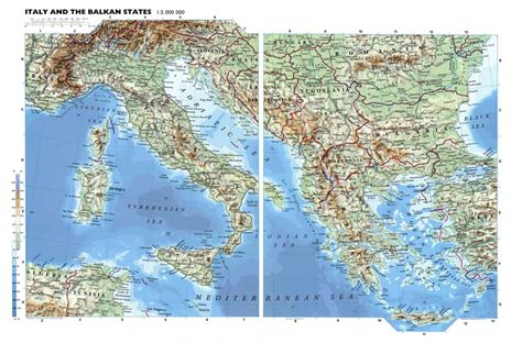Large Detailed Physical Map Of Italy And The Balkan States With Roads