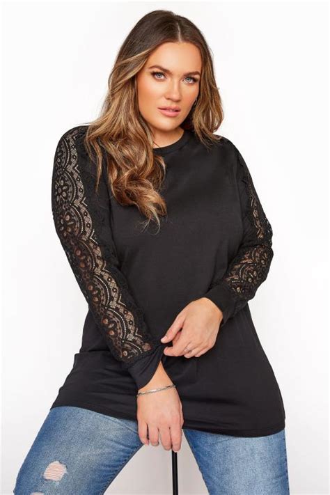 Black Lace Sleeve Top Yours Clothing