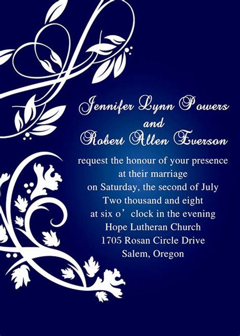 Cobalt or royal blue wedding invitations are fantastic if you are planning an early afternoon ceremony, a summer wedding or aiming to match bridesmaid dresses. Wedding Invitation Templates Royal Blue | Royal blue ...