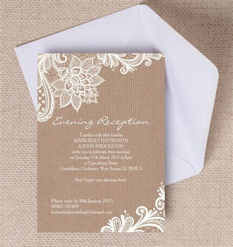 top 10 printable evening wedding reception invitations rustic lace wedding reception