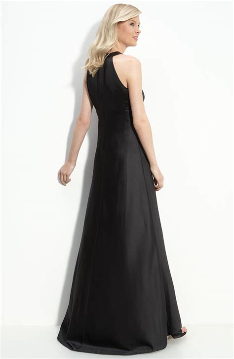 Elegant Black Column Halter Floor Length Zipper Satin Bridesmaid Dresses