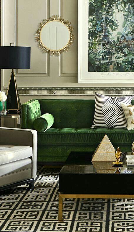 Have the courage to paint the walls of the living room with black. Elegant neutral interior, black, gold and emerald green, Jonathan Adler furniture | Living room ...