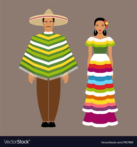 Mexican Man And Woman In Traditional Clothes Vector Image