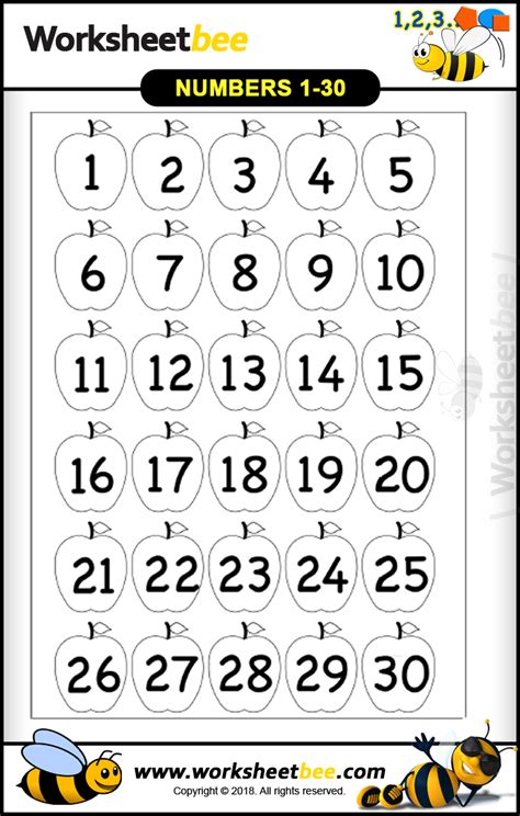 Printable Worksheet Numbers 1 30 Worksheet Bee