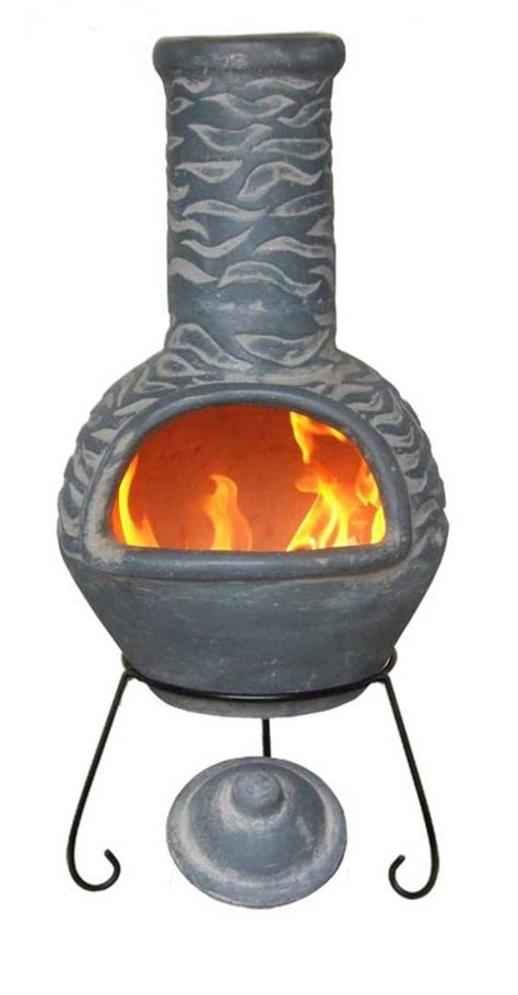 Mexican Clay Chimenea Blue Chiminea Patio Heater Fire Bowl Barbeque