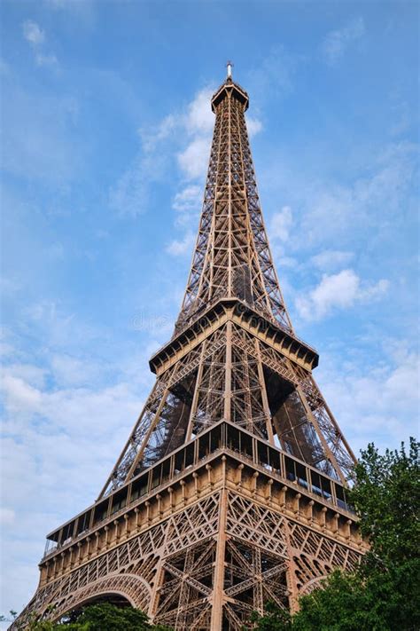 Paris France Eiffel Tower Iconic Paris Landmark With Setting Sun And