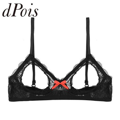 Open Cup Women Bra Sexy Underwear Sheer Lace Floral Bandage Triangle