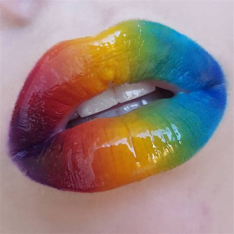 Pride Rainbow Lips Makeup Glossy Lipart Ombre Gradient Lip Art Makeup