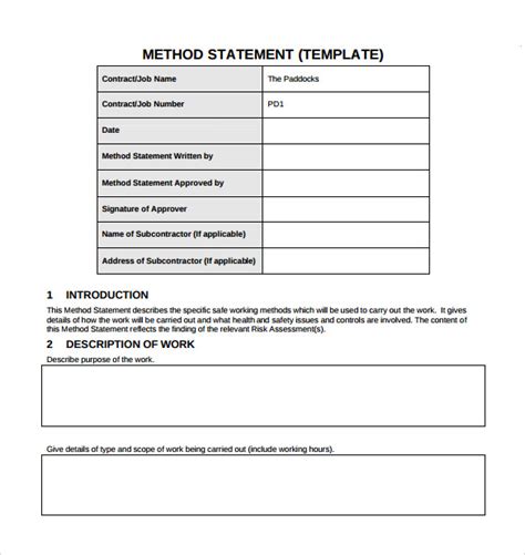 Free Method Statement Template Word Document Kimoni