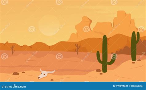 Mexican Texas Or Arisona Desert Nature Landscape Cartoon Dry Desert
