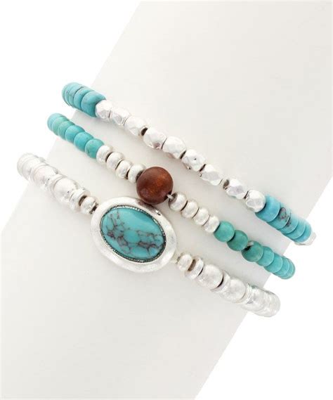 Look At This Turquoise Silvertone Beaded Stretch Bracelet Set On