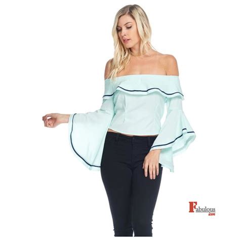 Jen Off Shoulder Top With Bell Style Long Sleeves Off Shoulder Tops Tops Style