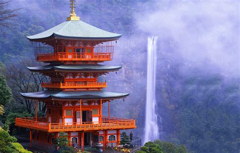 Wallpaper Waterfall Japan Pagoda Japan Kyoto Daygo Ji Images For