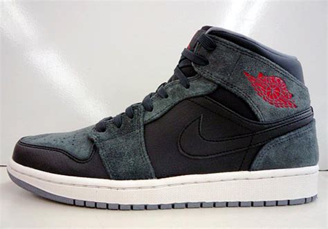 This low top?air jordan 1?features black smooth leather across the panels and toe while multicolor snakeskin lands on the overlays that displays shades of yellow, green, blue, purple and red. Air Jordan 1 Mid - Grey - Black - Red - SneakerNews.com