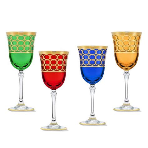 Lorren Home Trends 7 Oz Multicolor And Gold White Wine Goblet Set Set
