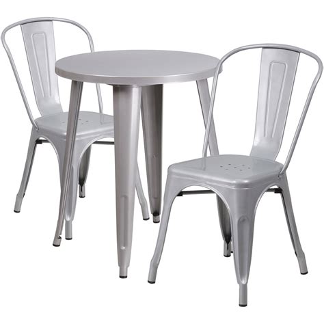 Flash Furniture Ch 51080th 2 18cafe Sil Gg 24 Round Silver Metal