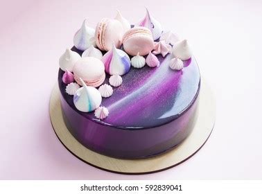 Trendy Mousse Cake Decorated Purple Mirror Stock Photo