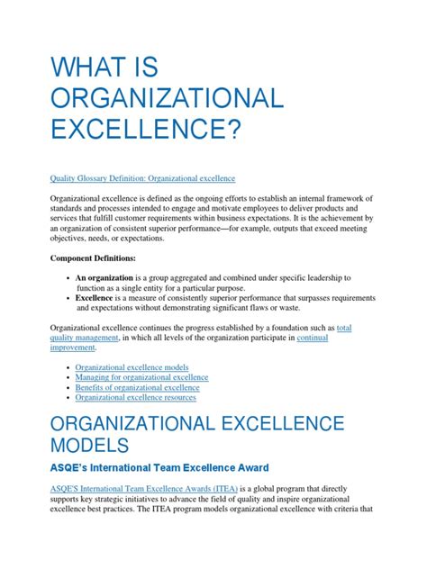 Asq What Is Organizational Excellence Pdf Quality Management